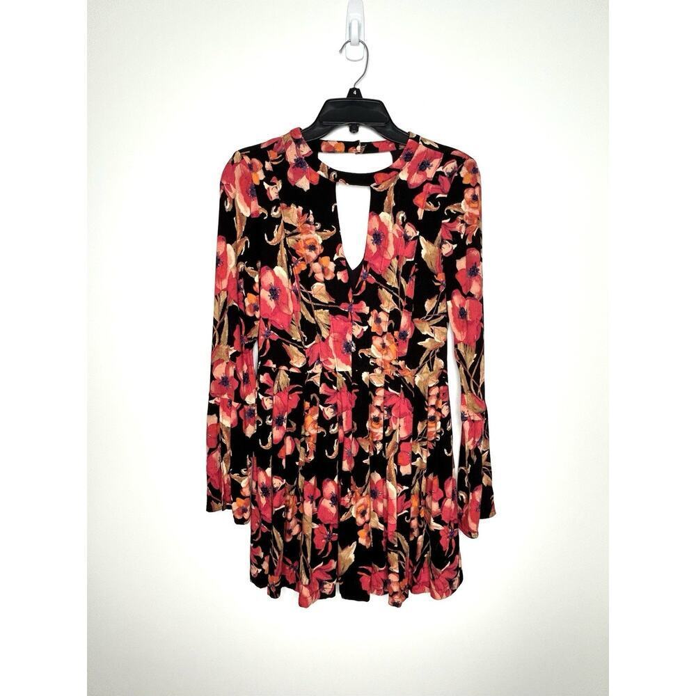 Free People Long Sleeve Mini Dress Sz 4 Floral Split Sleeve Boho Festival